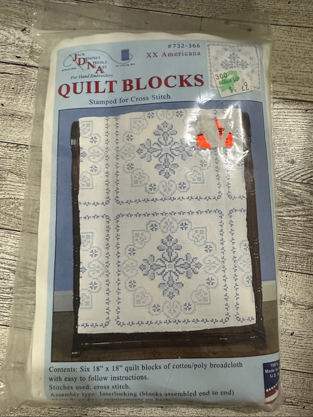Stamped Cross-Stitch Quilt Blocks - White with Blue Pattern